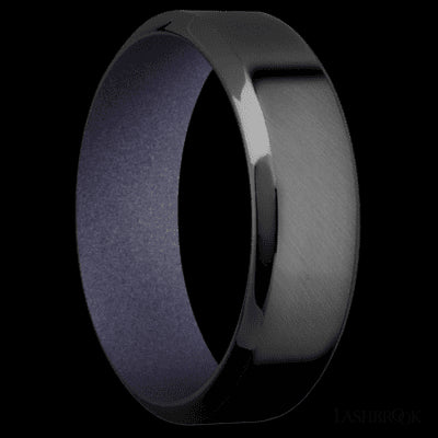 7 mm wide High Bevel Zirconium band featuring a Crushed Orchid sleeve.