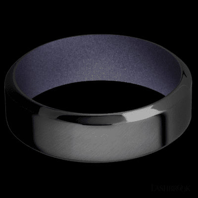 7 mm wide High Bevel Zirconium band featuring a Crushed Orchid sleeve.