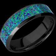 7 mm wide/High Bevel/Zirconium band with one 4 mm Centered inlay of Green Opal.