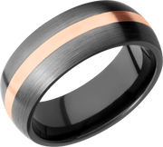 Zirconium 8mm domed band with an inlay of 14K rose gold