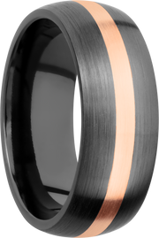 Zirconium 8mm domed band with an inlay of 14K rose gold