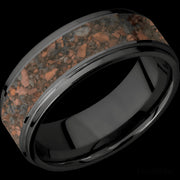 8 mm wide/Flat Grooved Edges/Zirconium band with one 5 mm Centered inlay of Desert Jasper.