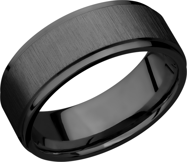 Zirconium 8mm flat band with grooved edges