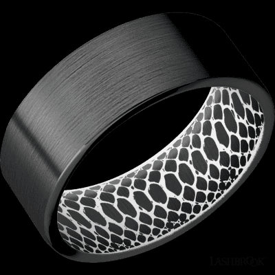 8 mm wide Flat Zirconium band featuring a White sleeve.