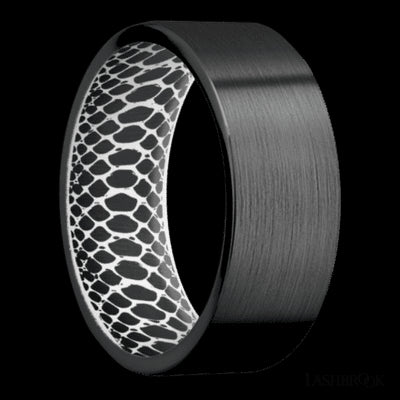 8 mm wide Flat Zirconium band featuring a White sleeve.