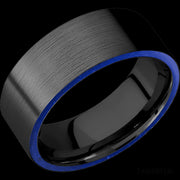 8 mm wide/Flat/Zirconium band with two 1 mm Side inlays of Lapis.