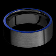 8 mm wide/Flat/Zirconium band with two 1 mm Side inlays of Lapis.