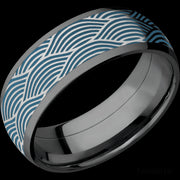 8 mm wide/Domed/Zirconium band with one 6 mm Centered inlay of Cobalt Chrome with a laser carved Navigator pattern.