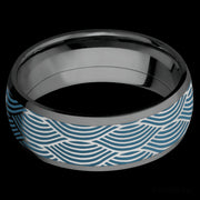 8 mm wide/Domed/Zirconium band with one 6 mm Centered inlay of Cobalt Chrome with a laser carved Navigator pattern.