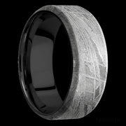 8 mm wide Beveled Meteorite band featuring a Zirconium sleeve.