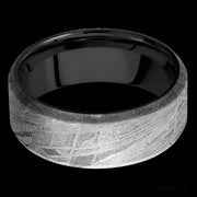 8 mm wide Beveled Meteorite band featuring a Zirconium sleeve.
