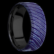 8 mm wide Beveled Titanium Damascus band featuring a Zirconium sleeve.